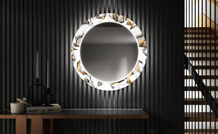Miroir Décoratif Rond Avec Éclairage LED Pour L'entrée - Golden Flowers