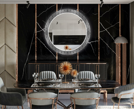 Miroir Décoratif Rond Avec Éclairage LED Pour La Salle À Manger - Black and White Mosaic #12
