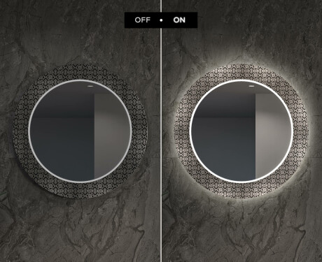 Miroir Décoratif Rond Avec Éclairage LED Pour La Salle À Manger - Black and White Mosaic #7