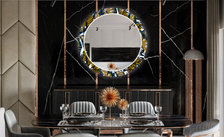 Miroir Décoratif Rond Avec Éclairage LED Pour La Salle À Manger - Colorful Leaves