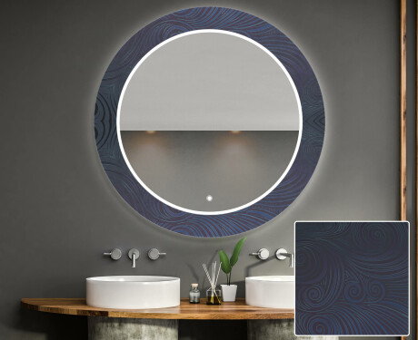 Miroir Décoratif Rond Avec Éclairage Led Pour La Salle De Bain - Blue Drawing #1