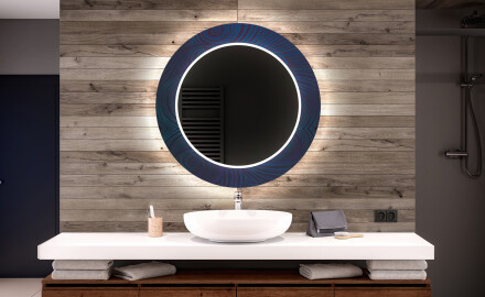 Miroir Décoratif Rond Avec Éclairage Led Pour La Salle De Bain - Blue Drawing
