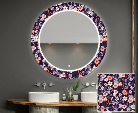 Miroir Décoratif Rond Avec Éclairage Led Pour La Salle De Bain - Elegant Flowers
