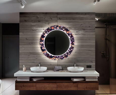 Miroir Décoratif Rond Avec Éclairage Led Pour La Salle De Bain - Elegant Flowers #12