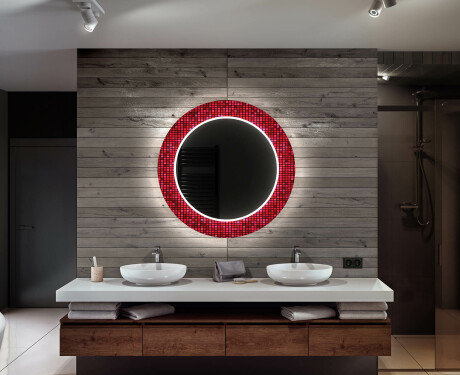 Miroir Décoratif Rond Avec Éclairage Led Pour La Salle De Bain - Red Mosaic #12