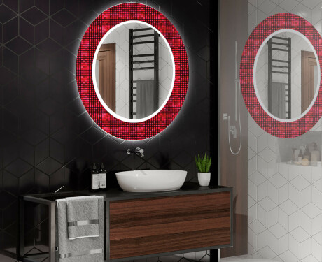 Miroir Décoratif Rond Avec Éclairage Led Pour La Salle De Bain - Red Mosaic #2