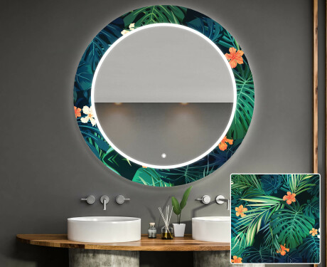 Miroir Décoratif Rond Avec Éclairage Led Pour La Salle De Bain - Tropical #1