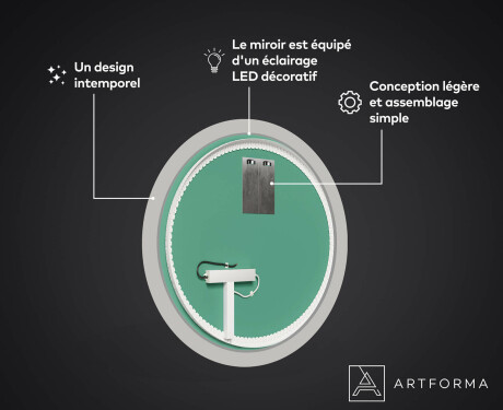 Miroir Décoratif Rond Avec Éclairage Led Pour La Salle De Bain - Tropical #3