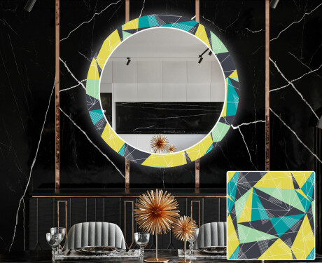 Miroir Décoratif Rond Avec Éclairage LED Pour La Salle À Manger - Abstract Geometric #1