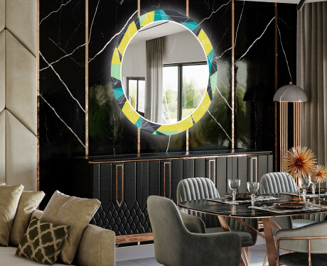 Miroir Décoratif Rond Avec Éclairage LED Pour La Salle À Manger - Abstract Geometric #2