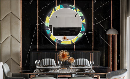 Miroir Décoratif Rond Avec Éclairage LED Pour La Salle À Manger - Abstract Geometric