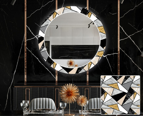 Miroir Décoratif Rond Avec Éclairage LED Pour La Salle À Manger - Marble Pattern