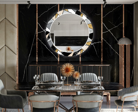 Miroir Décoratif Rond Avec Éclairage LED Pour La Salle À Manger - Marble Pattern #12
