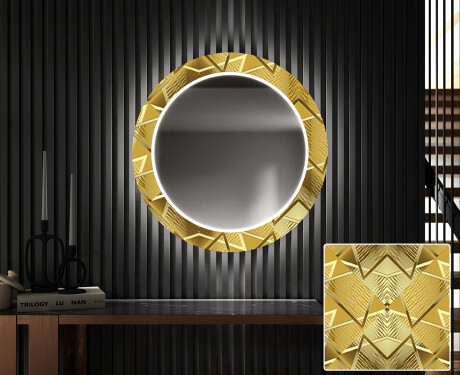 Miroir Décoratif Rond Avec Éclairage LED Pour L'entrée - Gold Triangles #1