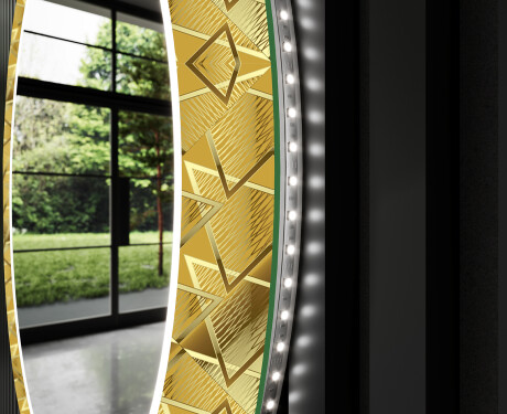 Miroir Décoratif Rond Avec Éclairage LED Pour L'entrée - Gold Triangles #11