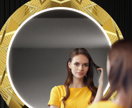 Miroir Décoratif Rond Avec Éclairage LED Pour L'entrée - Gold Triangles #12