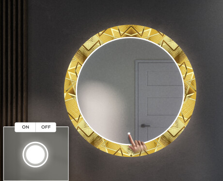 Miroir Décoratif Rond Avec Éclairage LED Pour L'entrée - Gold Triangles #4