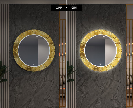 Miroir Décoratif Rond Avec Éclairage LED Pour L'entrée - Gold Triangles #7