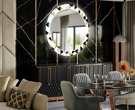 Miroir Décoratif Rond Avec Éclairage LED Pour La Salle À Manger - Geometric Patterns #2