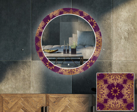 Miroir Décoratif Rond Avec Rétroéclairage LED Pour Le Salon - Gold Mandala #1