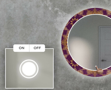 Miroir Décoratif Rond Avec Rétroéclairage LED Pour Le Salon - Gold Mandala #4