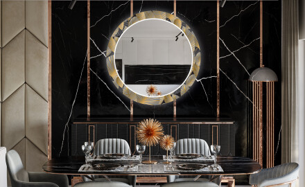 Miroir Décoratif Rond Avec Éclairage LED Pour La Salle À Manger - Golden Leaves