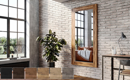 Vertical miroir mural avec cadre bois massif rectangulaire L224