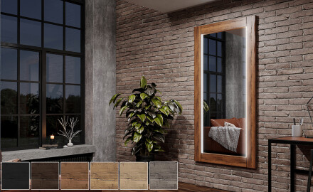 Vertical miroir LED mural avec cadre bois massif rectangulaire L225