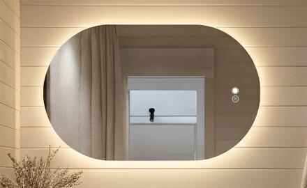 Miroir de salle de bains éclairé, bicolore, interrupteur tactile, tapis chauffant