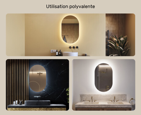 Illumination LED Miroir Sur Mesure Eclairage Salle De Bain 50x80cm avec lumière LED froide 7000K, lumière chaude 3000K ou lumière neutre 4500K #2