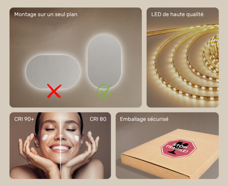Illumination LED Miroir Sur Mesure Eclairage Salle De Bain 50x80cm avec lumière LED froide 7000K, lumière chaude 3000K ou lumière neutre 4500K #5
