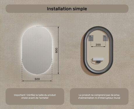 Illumination LED Miroir Sur Mesure Eclairage Salle De Bain 50x80cm avec lumière LED froide 7000K, lumière chaude 3000K ou lumière neutre 4500K #7