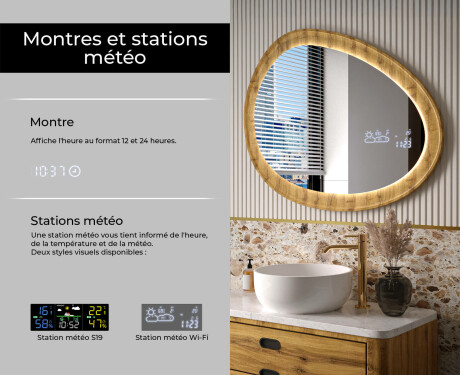 Miroir irrégulier dans un cadre en chêne avec éclairage LED #6