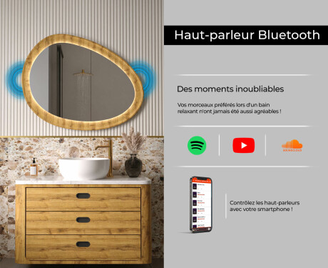 Miroir irrégulier dans un cadre en chêne avec éclairage LED #7
