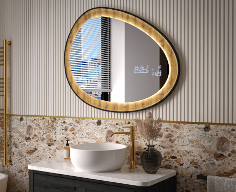 Miroir irrégulier dans un cadre en chêne avec éclairage LED #9
