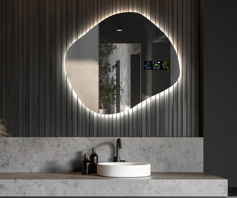 Miroir de Salle de Bain asymétrique (94x94cm) LED Lumineux Miroir avec  Éclairage (JAJ221) Capteur d'Activation