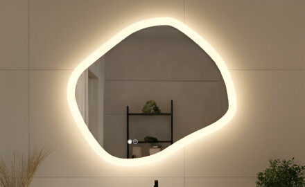 Miroir de salle de bain avec éclairage, double coloris, interrupteur tactile, tapis chauffant
