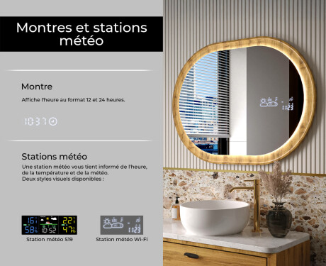 Miroir ovale dans un cadre en chêne avec éclairage LED #6