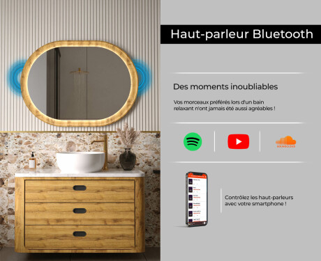 Miroir ovale dans un cadre en chêne avec éclairage LED #7