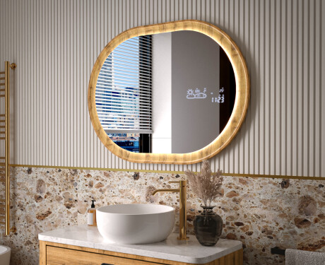 Miroir ovale dans un cadre en chêne avec éclairage LED #9