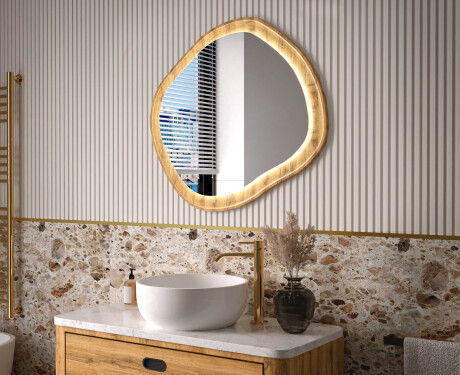 Miroir décoratif dans un cadre en chêne avec éclairage LED