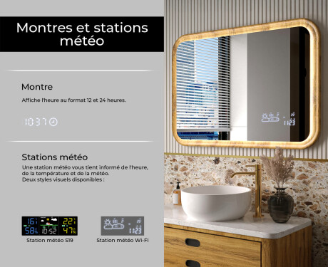 Miroir arrondi dans un cadre en chêne avec éclairage LED #6