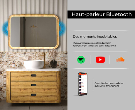 Miroir arrondi dans un cadre en chêne avec éclairage LED #7