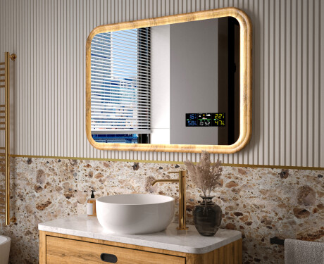 Miroir arrondi dans un cadre en chêne avec éclairage LED #9