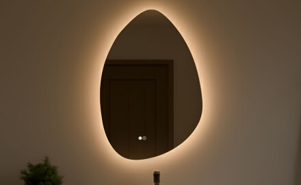 Miroir irrégulier avec éclairage, 64×94 cm, bicolore, interrupteur tactile, tapis chauffant