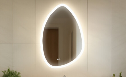 Miroir irrégulier avec éclairage, 64×94 cm, bicolore, interrupteur tactile, tapis chauffant