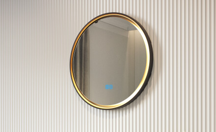 Miroir rond avec cadre en métal et éclairage LED