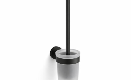 CLASSIC - Brosse de WC suspendue / réservoir en verre dépoli / noir mat