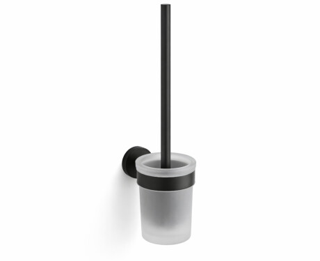 CLASSIC - Brosse de WC suspendue / réservoir en verre dépoli / noir mat