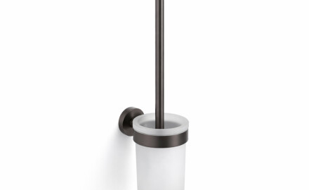 CLASSIC - Brosse de WC suspendue / récipient en verre dépoli / graphite brossé